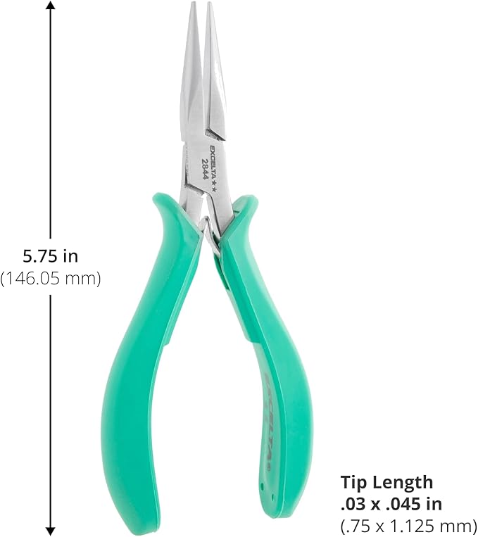 Excelta Stainless Steel Pliers, Gentle Spring Mechanism, Smooth Jaws, Ergonomic Anti-Static & Cushioned Grip, Precision Tool, 5.75" Length, Intermediate