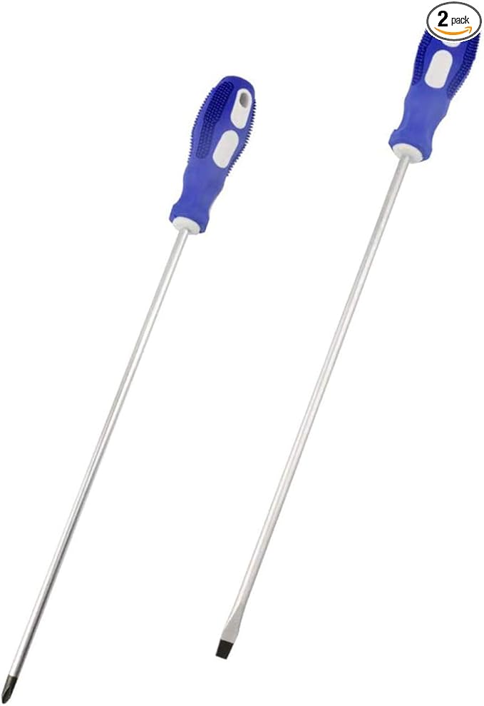 Slotted and Phillips Screwdriver, 10" Long Cross-head & Flat Blade 竊늁H2-竊? 2 Packs Magnetic Screwdriver with Rubber Handle (10 inch)