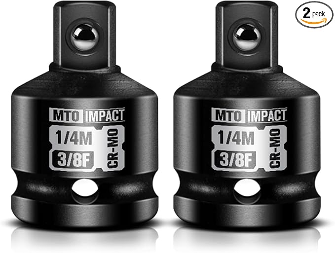MTO 2-Piece 3/8" Female to 1/4" Male Impact Socket Adapter, 3/8-Inch Impact Socket Reducer, Chrome Molybdenum Alloy Steel, for Impact Wrench & Ratchet Use