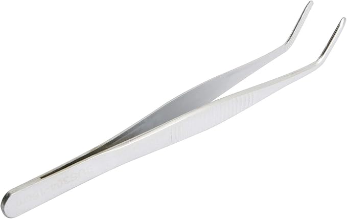 Aoje-Link 304 Stainless Steel Tweezers with Curved Serrated Tip Sewing Machine Electronic Repair Tweezers Pliers Multi-Purpose Tweezers Tool Pliers Silver 1pcs