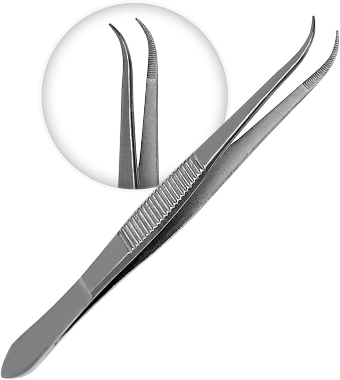 Fine Point - Micro Tweezers Forceps - Splinter Remover Pliers Stainless Steel Straight & Curved, Sets (6 pcs Set (3Str/3cud))