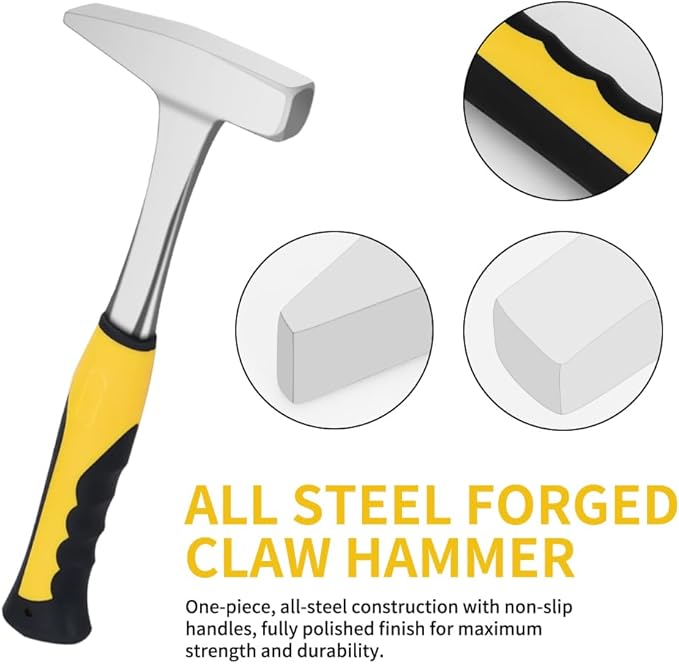 Sheet Metal Hammer – 11oz Tinsmith hammer with Integral Forging – for HVAC, Pipe Work, Sheet Metal, Square/Shaping/Tinning Hammer (300, Yellow)