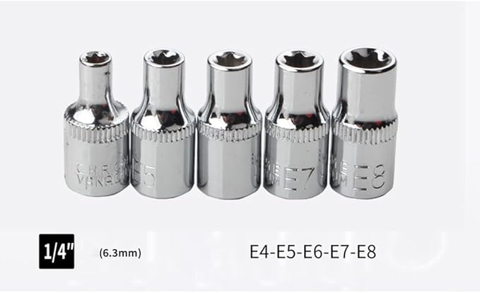 14Pcs E-Torx Star Socket Set with Case, 1/4, 3/8, 1/2 in. Drive Female External Star Socket Set E4-E24 Torque Socket Set