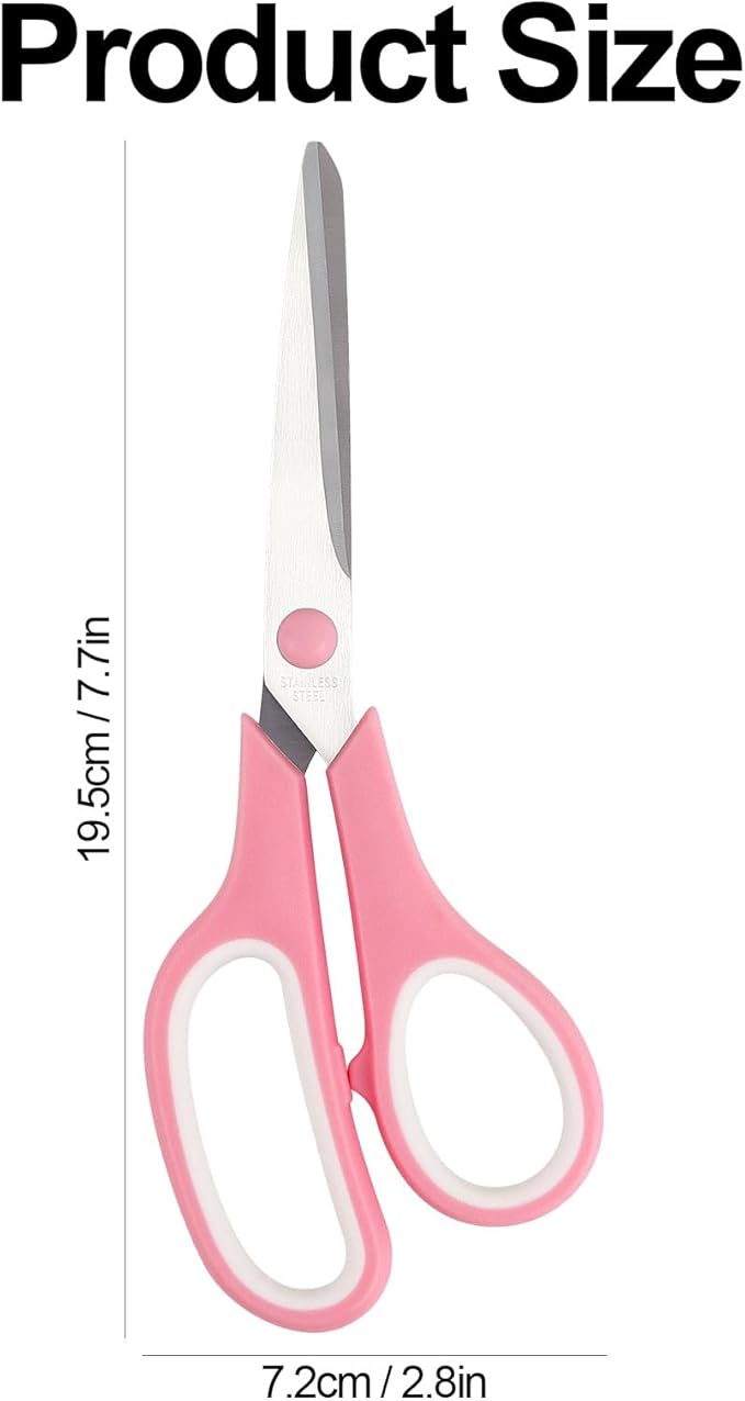 Multipurpose Stainless Steel Scissors 6.7" Pink Sharp Shears Comfort-Grip Scissors for Fabric Craft Office Supplies (Pink 7.7'')