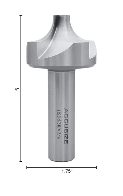 Accusize Industrial Tools 5/8'', H.S.S. Corner Rounding End Mills, 3/4'' Shank Dia, 1-15/16'' Cutter Dia, 4'' Overall Length, 1011-5834
