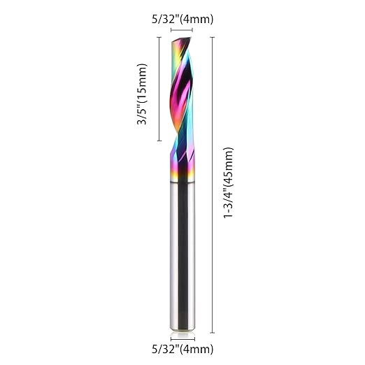 HOZLY CNC Single Flute Router Bits 4mm(5/32") Shank,4mm（5/32”） Cutting Dia,15mm (3/5") Cutting Length,Solid Tungsten Carbide Alloy End Mill, DLC Coating Milling Cutter for Aluminium,Pack of 5