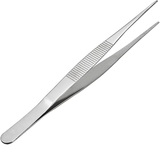 uxcell 7-Inch Stainless Steel Straight Pointed Tweezers with Serrated Tip Daily Garden Tool