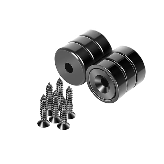 Neosmuk Magnets with Screws,40lbs+ Heavy Duty Rare Earth Neodymium Mounting Magnets with Holes,Countersunk Round Disc Industrial Magnets for Wall Mounting,6 Pack,Black
