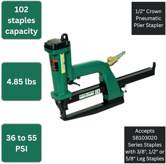 Klinch-Pak KP-P50-10B-A 1/2" Crown Pneumatic Plier Stapler for SB103020 Series Staples with 3/8", 1/2" or 5/8" Leg Staples, Ideal for Trays & Lids, End Caps, Header & Bags, Container Inserts