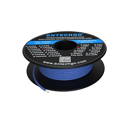BNTECHGO 14 Gauge Silicone Wire Spool 50 ft Blue Flexible 14 AWG Stranded Tinned Copper Wire