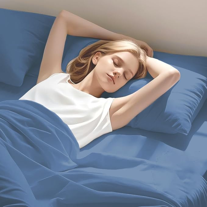 Silentnight Split Queen Sheets for Adjustable Beds 5-Piece Split Queen Sheet Set, 800 Thread Count 100% Egyptian Cotton,21" Deep Pocket Adjustable Bed Sheets, Medium Blue Solid