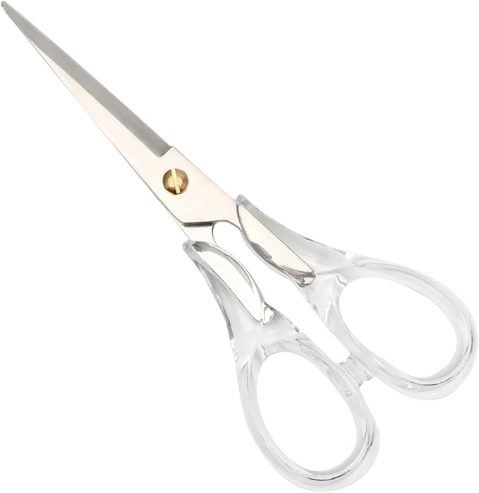 6.5" Silver Scissors Clear Round Acrylic Office All Purpose Scissors Professional Fabric Dressmaker Shears for Cutting Fabric Cloth Leather Canvas Papers (Silver)