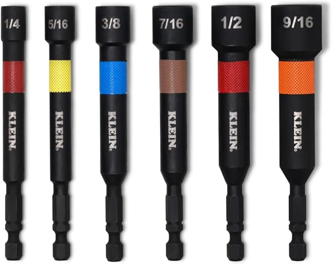 Klein Tools 32946S 4-Inch Power Nut Setters 6-Piece Set, Impact-Rated, Magnetic, Color-Coded, SAE