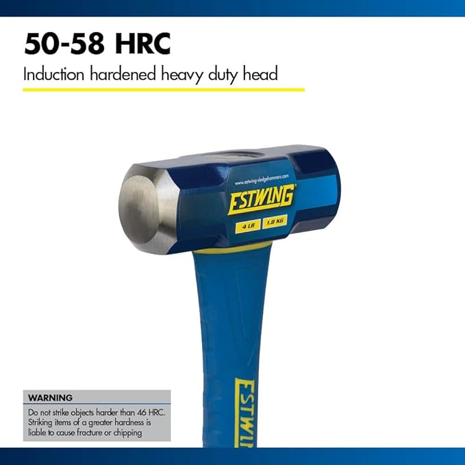 Estwing 4-Pound Hard Face Sledge Hammer, 50-55 HRC, 16-Inch Fiberglass Handle, Overstrike Protection, Textured Grip