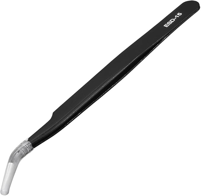 uxcell ESD-15 Tweezers, Anti-Static Stainless Steel Non-magnetic Curved Tip for Craft Jewelry Electronics, 4.8" Overall Length