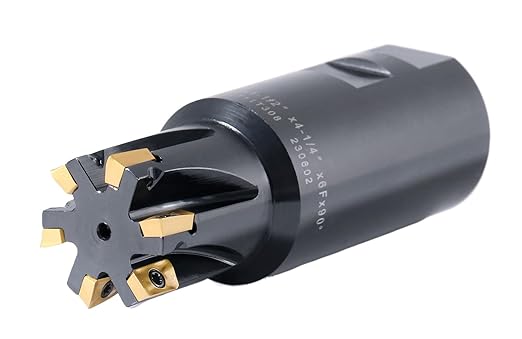 Accusize Industrial Tools 1-1/4'' 90 Deg Square Shoulder Indexable End Mill, 4-1/4'' Overall Length, APKT11T3 Carbide Inserts, 6 Flute, 0056-0923