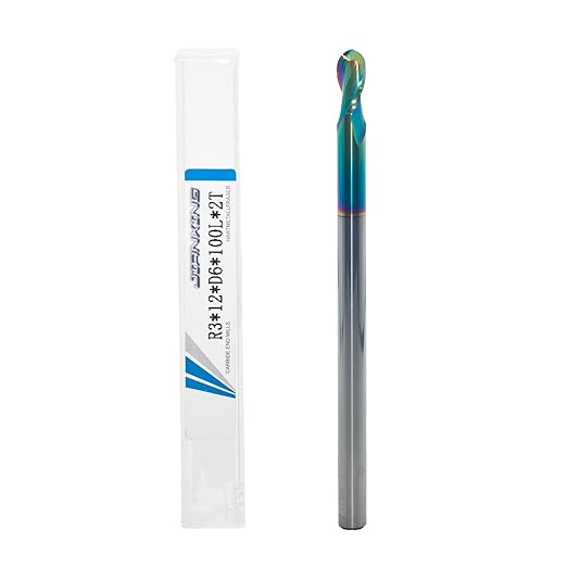 6mm R3 Extra Long DLC Coated 2-Flute Carbide Ball Nose End Mill, 100mm OAL, Ideal for Aluminum, Copper Alloys & Plastic Machining?밐igh Precision & Wear-Resistant Cutting Tool (1 Pack)