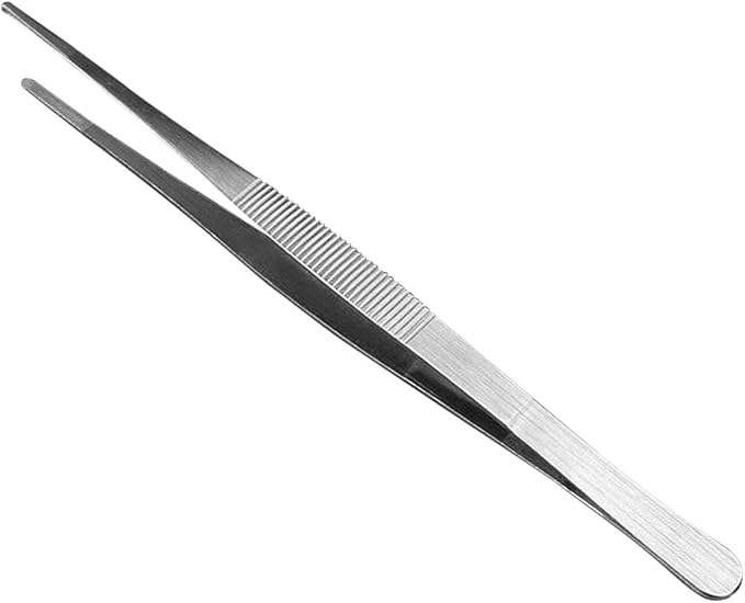 Adecco LLC Stainless Steel Tongs tweezer with precision serrated tips for surgical & sea food (10")