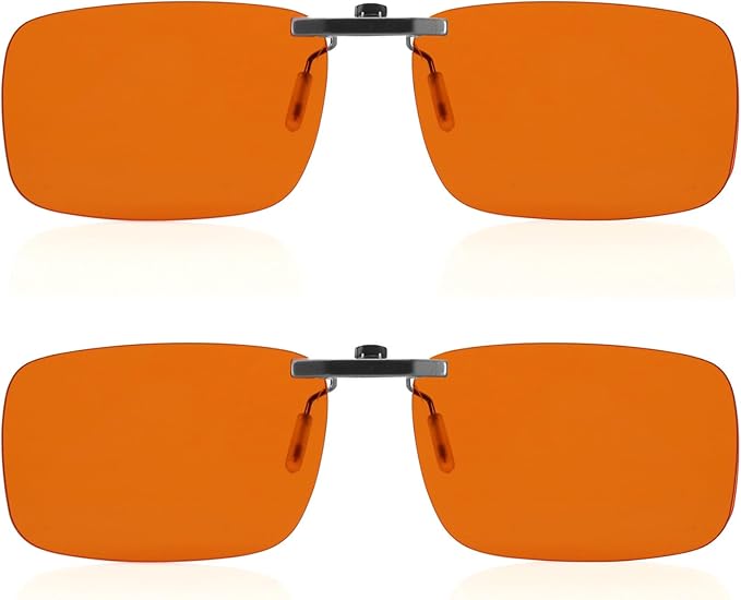 Clip-on Blue Blocking Eye Wear Glasses | Anti-Fatigue & Eyestrain Relief for Men and Women | Amber Nighttime