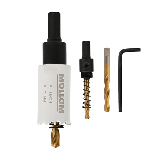 Mollom (25mm | 1") HSS M42 with 8% Cobalt BI-Metal Hole Saw with 2 Pilot Drill Bits & Arbor Smooth Cutting for PVC,Drywall,Wood,Plastic,Gypsum Board,Rubber