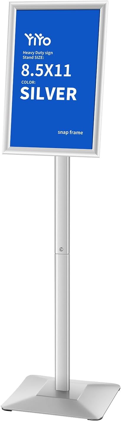 YIYO Sign Stand Poster Stand竊똞djustable heavy duty pedestal Sign Holder Floor Stand竊똞luminium frame floor standing for display 8.5*11 inch竊똕ilver (8.5*11 Silver)