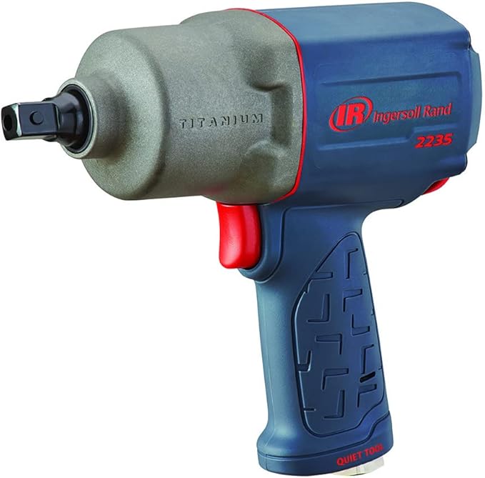 Ingersoll Rand 2235QPTIMAX - 1/2" Drive, Air Powered Impact Wrench, Quiet, 1300 ft-lbs Nut-busting Torque, Pin Anvil, Pistol Grip, Titanium Hammercase