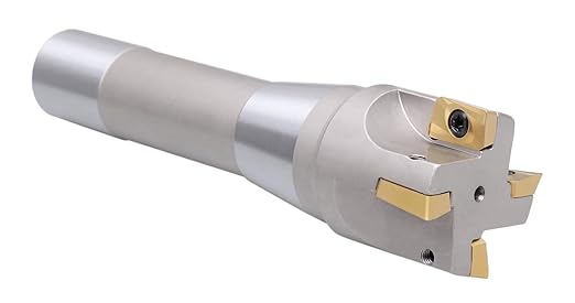 Accusize Industrial Tools 1-1/2'' Diameter by 6-1/8'' Oal 90 Degree R8 Shank Indexable End Mill with 4 Apkt1604 Carbide Inserts, 0028-6905