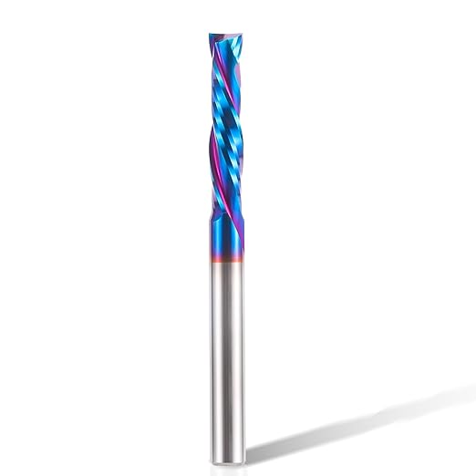 HQMaster Extra Long Spiral Router Bit Up & Down Cut 1/4 Inch Shank Solid Carbide CNC Router Bit with Nano Blue Coating CNC Bits End Mill for Woodwork Mortise Slot Trim