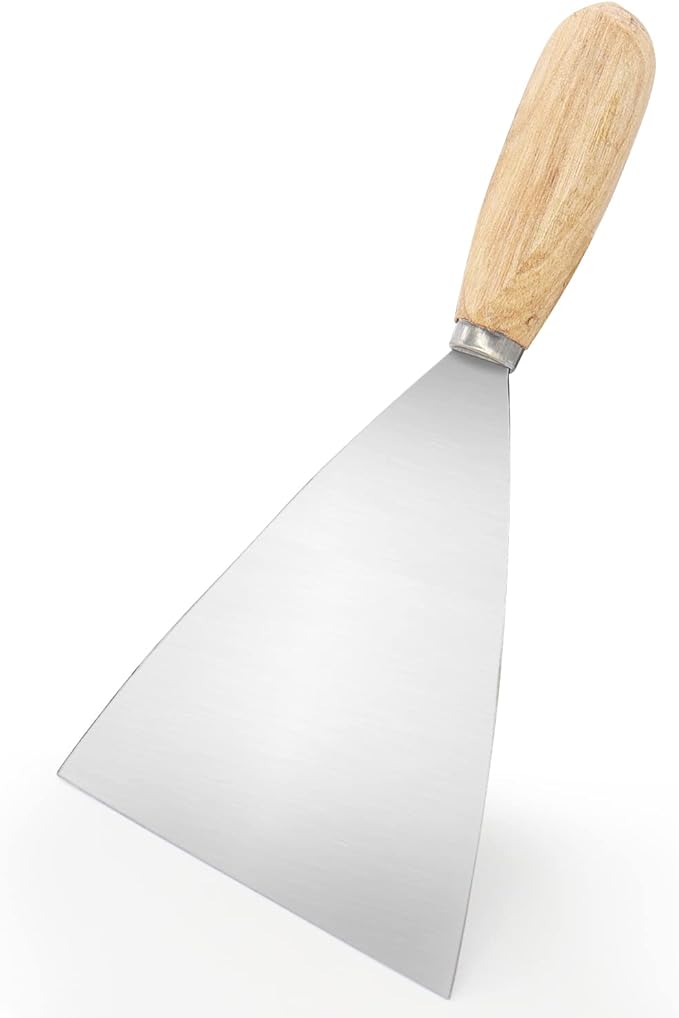 Putty Knife, 5 Inch Metal Scraper, wooden Handle Spackle Knives for Drywall, Decals, Wall paper, Patching, Painting, Taping, Scraping Coating