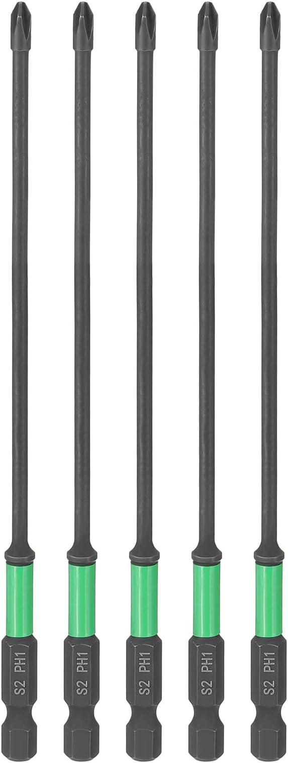 HARFINGTON 5pcs #1 Impact Phillips Screwdriver Bit PH1 1/4" Hex Shank 6" (150mm) Length 0.12" Rod Magnetic Cross Head Drill Bits S2 Steel Industrial Screw Drivers for Impact Power Tools