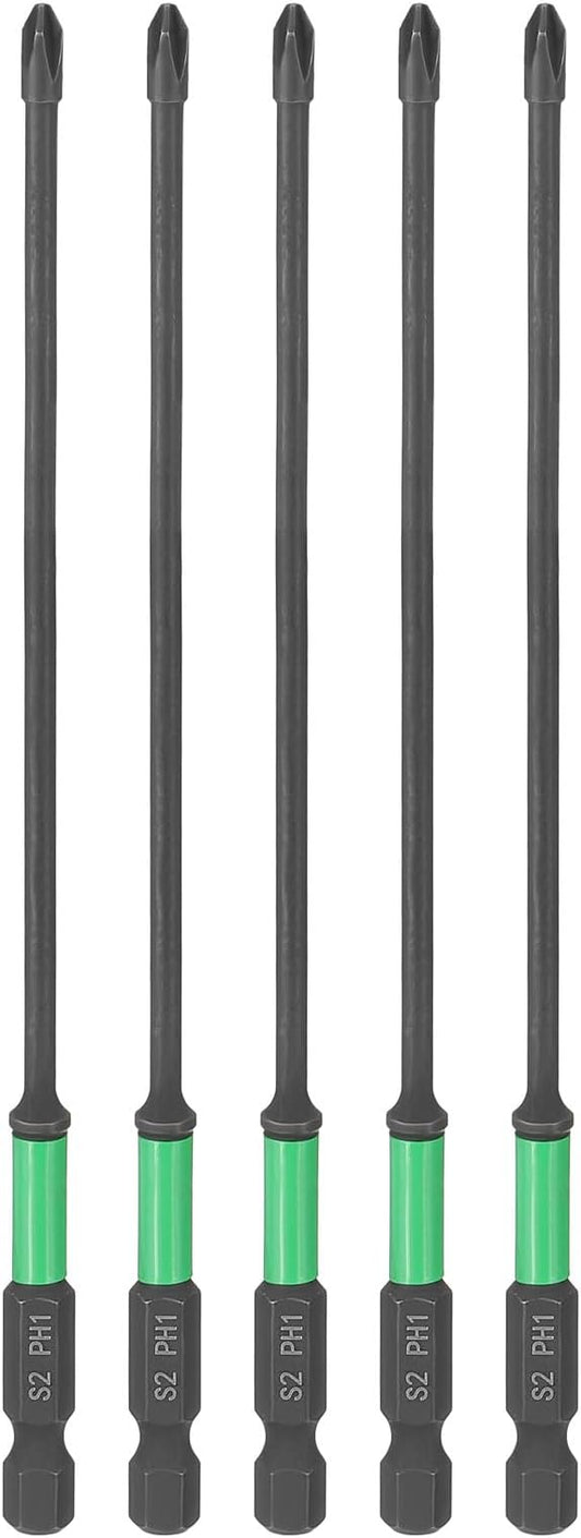 HARFINGTON 5pcs #1 Impact Phillips Screwdriver Bit PH1 1/4" Hex Shank 6" (150mm) Length 0.12" Rod Magnetic Cross Head Drill Bits S2 Steel Industrial Screw Drivers for Impact Power Tools