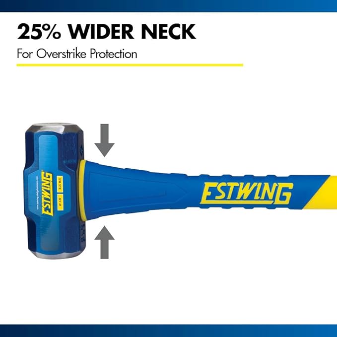 Estwing 8-Pound Hard Face Sledge Hammer for Demolition/Stake Driving, 50-55 HRC, 36-Inch Fiberglass Handle, Overstrike Protection, Textured Grip