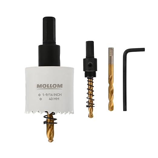 Mollom (40mm | 1-9/16") HSS M42 with 8% Cobalt BI-Metal Hole Saw with 2 Pilot Drill Bits & Arbor Smooth Cutting for PVC,Drywall,Wood,Plastic,Gypsum Board,Rubber