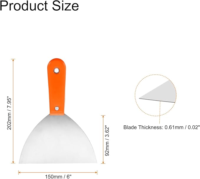 HARFINGTON 4pcs Carbon Steel Putty Knife 6" Plastic Handle Spreading Drywall Flex Putty Scraper for Wallpaper Wall Taping Scraping Paint, Orange