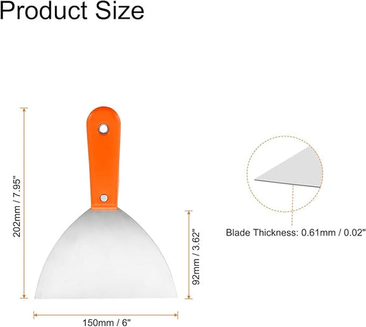 HARFINGTON 4pcs Carbon Steel Putty Knife 6" Plastic Handle Spreading Drywall Flex Putty Scraper for Wallpaper Wall Taping Scraping Paint, Orange
