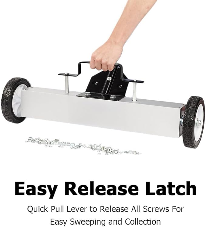 24-Inch Rolling Magnetic Pick-Up Sweeper with Wheels, with Quick Release Latch and Adjustable Long Handle, for Nails Needles Screws Collection, Great for Yard Grass Carpet and Concrete Floor