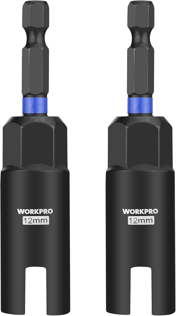 WORKPRO Wing Nut Driver Set 2 PCS, Power Wing Nut Driver Bit (12mm, 12mm), 1/4 Inch Hex Shank Nut Driver, Wing Nut Socket for Wing Nut, Eye Bolt, Wire Twisting