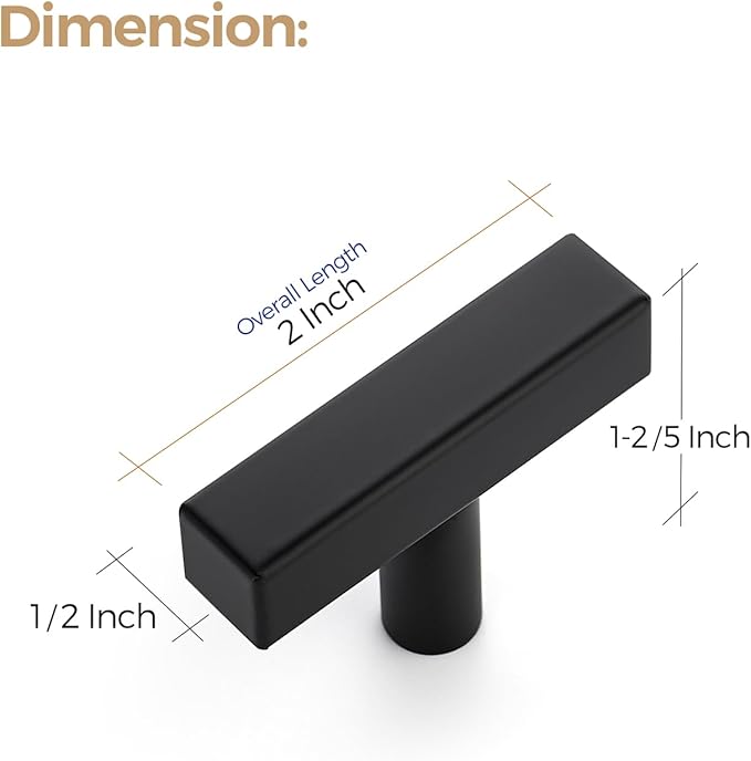 Ravinte 10 Pack Cabinet Knobs Black Cabinet Pulls 2 Inch Matte Black Cabinet Handles Single Hole Square T Knobs for Kitchen Cabinet Handles Black Drawer Knobs Handles with Mounting Template