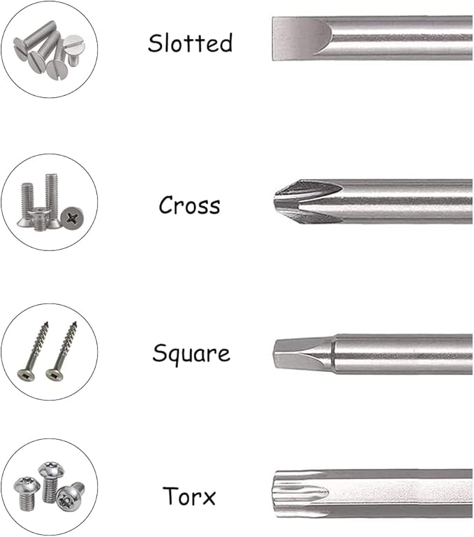 30pcs 100mm Long Screwdriver Drive Bits Magnetic Drill Bit Set 1/4 Inch Hex Shank S2 Steel Security Screw Bit Kit Power Tools (Slotted + Cross + Square + Torx Bits)