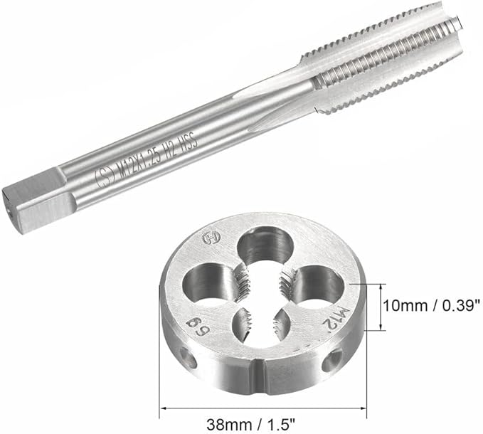 Mactoom 12mm x 1.25 HSS Metric Tap and Die Set Right Hand Thread,Tapping DIY Tool 3pcs (M12 x 1.25mm)