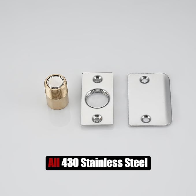 JQK Closet Magnetic Door Ball Catch Hardware, 430 Stainless Steel Catch Adjustable with Strike Plate, Polished Steel Finish 8 Pack, HBC120-BN-P8