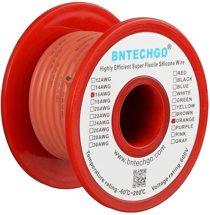 BNTECHGO 16 Gauge Silicone Wire Spool 25 ft Orange Flexible 16 AWG Stranded Tinned Copper Wire