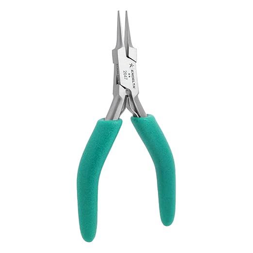 Excelta Precision Stainless Steel Needle Nose Pliers, 4.75 Inch, Cushioned Anti-Static Grip, Rust-Resistant, For Jewelry Making, Electronics Repair, Model Building, Beading, and Detailed Craft Work