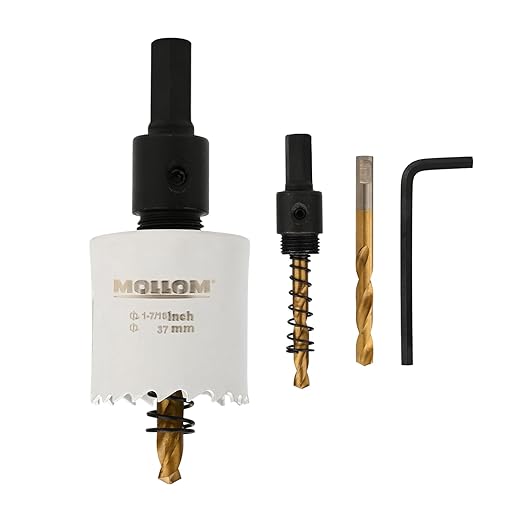 Mollom (37mm | 1-7/16") HSS M42 with 8% Cobalt BI-Metal Hole Saw with 2 Pilot Drill Bits & Arbor Smooth Cutting for PVC,Drywall,Wood,Plastic,Gypsum Board,Rubber