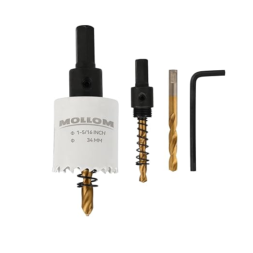 Mollom (34mm | 1-5/16") HSS M42 with 8% Cobalt BI-Metal Hole Saw with 2 Pilot Drill Bits & Arbor Smooth Cutting for PVC,Drywall,Wood,Plastic,Gypsum Board,Rubber