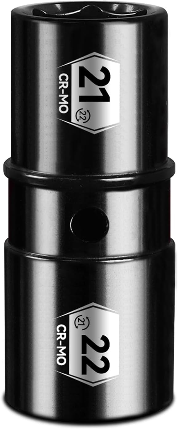 BLACKROBOT 1/2" Drive 21mm x 22mm Impact Lug Nut Socket, Thin Wall Socket Set, CR-MO, 6-Point, Electroplated Surface for Auto Repair