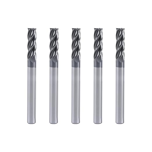 ISB 3/8'' Carbide Square End Mill Set, 4 Flute Micro Grain Carbide Mill Bits for Alloy Steels/Hardened Steels/Aluminum, 5 Pcs