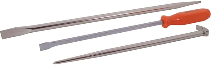 3 Piece Assorted Pry Bar Set, Nickel Plated Finish, North-American Made