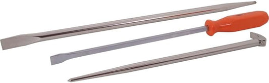 3 Piece Assorted Pry Bar Set, Nickel Plated Finish, North-American Made