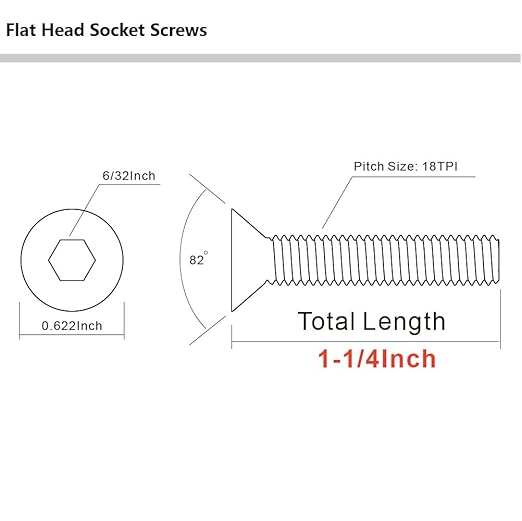 MewuDecor 5/16-18 x 1-1/4" Flat Head Socket Cap Screws Countersunk Bolts, Allen Socket Drive, Stainless Steel 18-8, Full Thread, Bright Finish, 25 PCS